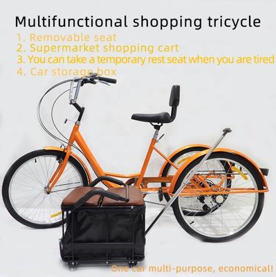 Capacità di carico elevata 150 kg Triciclo a pedale 24 pollici 7 velocità Triciclo per adulti multifunzione